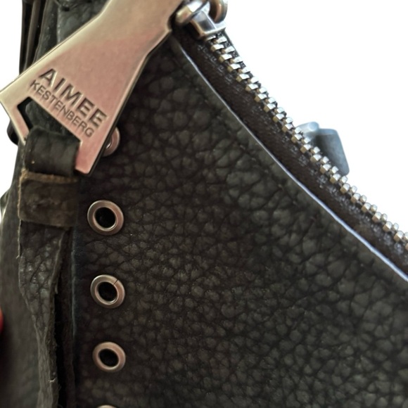 Aimee Kestenberg Nubuck Leather Zip Shoulder Bag Austin Vibes Black Small 10X7.5 - Picture 10 of 10